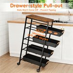 Topika - Metal Storage Trolley, Rolling Storage Cart With Wooden Top,5-Tier - image 5