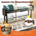Topika Adjustable Dish Rack Over Sink Snap-On Design Large Dish Rack 1layer - image 2