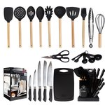 Topika Kitchen Utensil Set with Wooden Handles,19 Piece Cooking & Knife Set