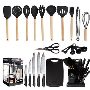 Topika Kitchen Utensil Set with Wooden Handles,19 Piece Cooking & Knife Set