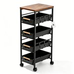 Topika - Metal Storage Trolley, Rolling Storage Cart With Wooden Top,5-Tier
