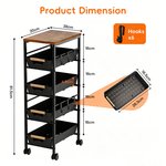 Topika - Metal Storage Trolley, Rolling Storage Cart With Wooden Top,5-Tier - image 3